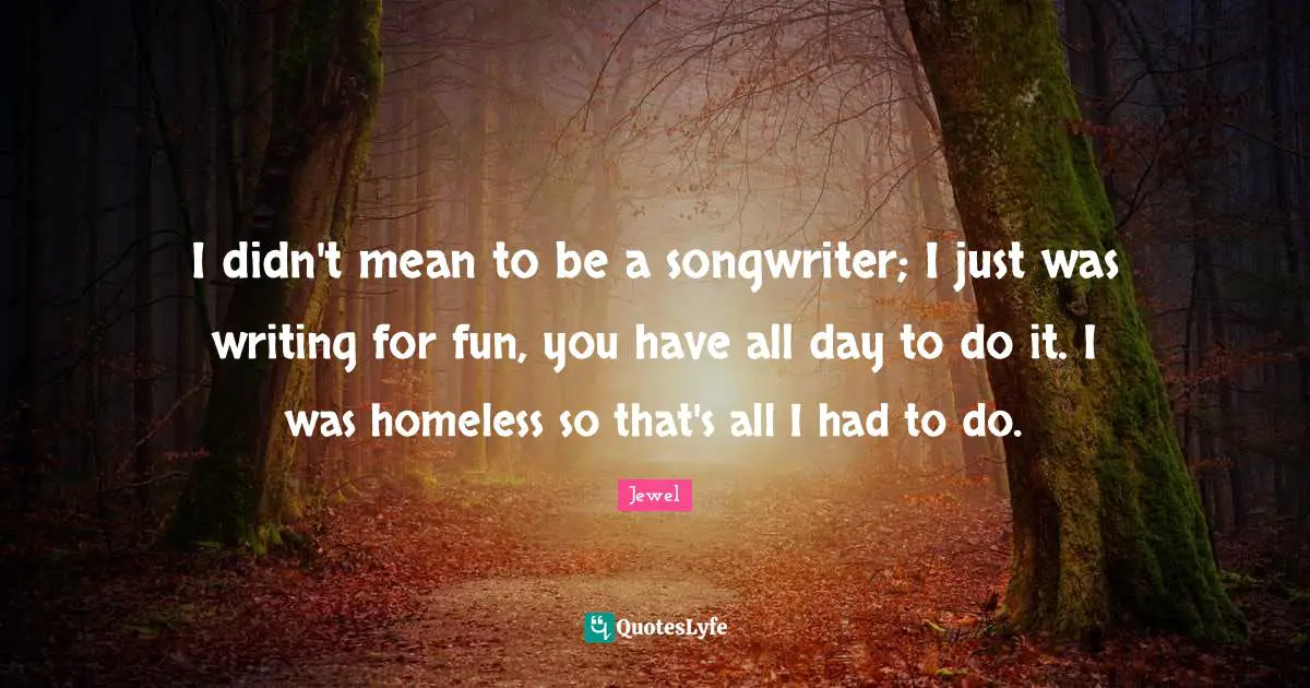 I didn't mean to be a songwriter; I just was writing for fun, you have all day to do it. I was homeless so that's all I had to do.