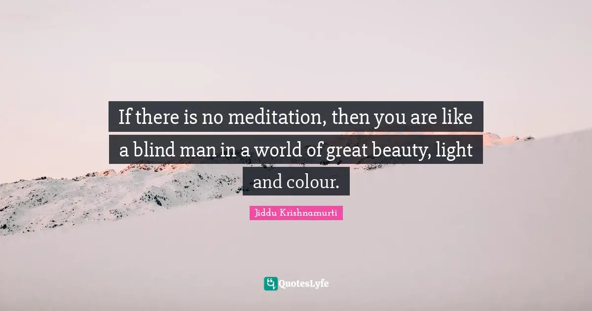 If there is no meditation, then you are like a blind man in a world of great beauty, light and colour.