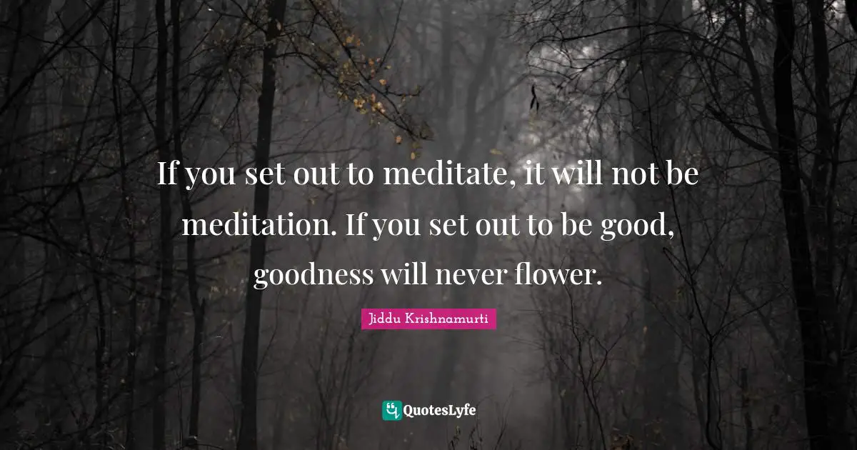 If you set out to meditate, it will not be meditation. If you set out to be good, goodness will never flower.