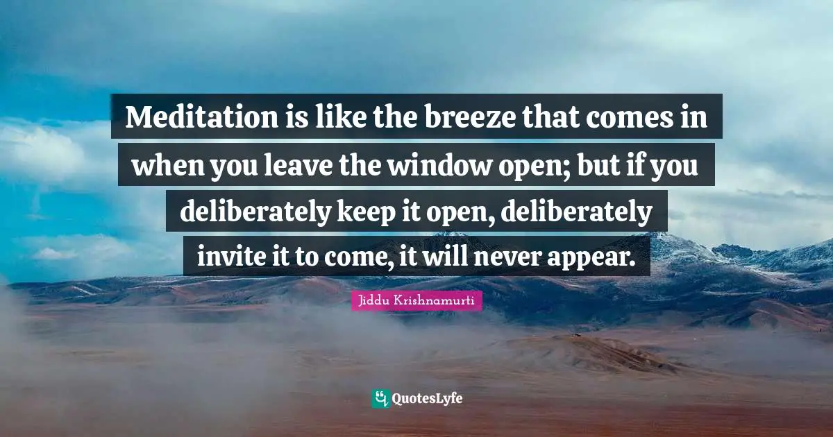 Meditation is like the breeze that comes in when you leave the window open; but if you deliberately keep it open, deliberately invite it to come, it will never appear.
