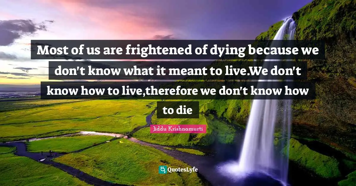 Most of us are frightened of dying because we don't know what it meant to live.We don't know how to live,therefore we don't know how to die