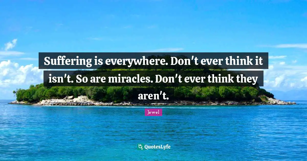 Suffering is everywhere. Don't ever think it isn't. So are miracles. Don't ever think they aren't.