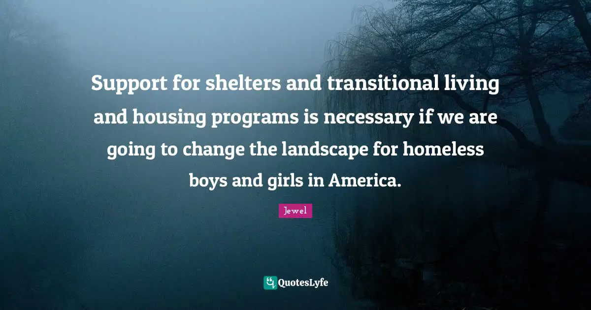 Support for shelters and transitional living and housing programs is necessary if we are going to change the landscape for homeless boys and girls in America.
