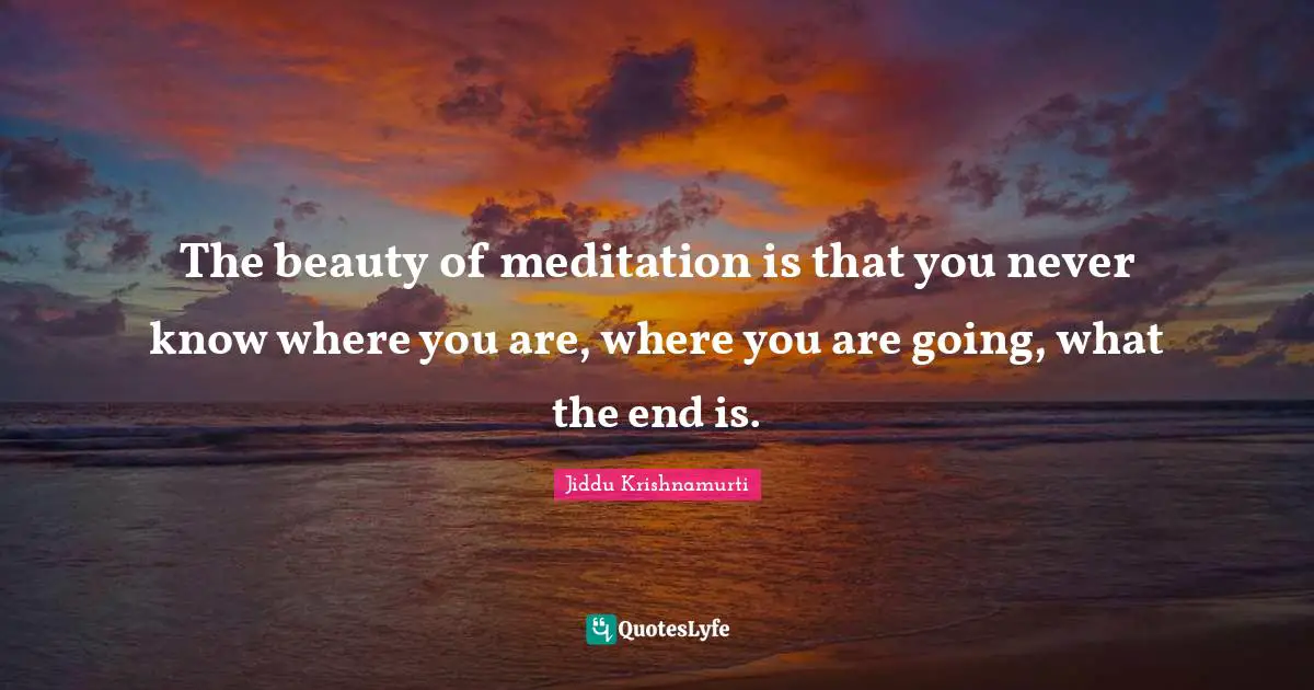 The beauty of meditation is that you never know where you are, where you are going, what the end is.