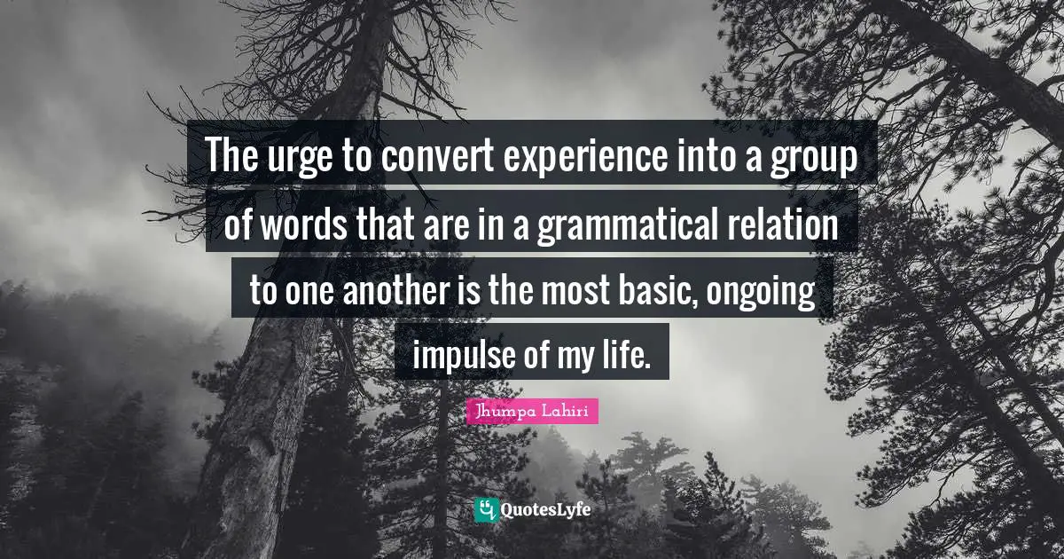 The urge to convert experience into a group of words that are in a grammatical relation to one another is the most basic, ongoing impulse of my life.