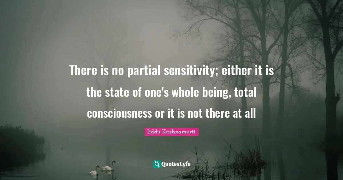 There is no partial sensitivity; either it is the state of one's whole being, total consciousness or it is not there at all