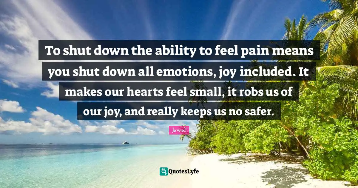 To shut down the ability to feel pain means you shut down all emotions, joy included. It makes our hearts feel small, it robs us of our joy, and really keeps us no safer.