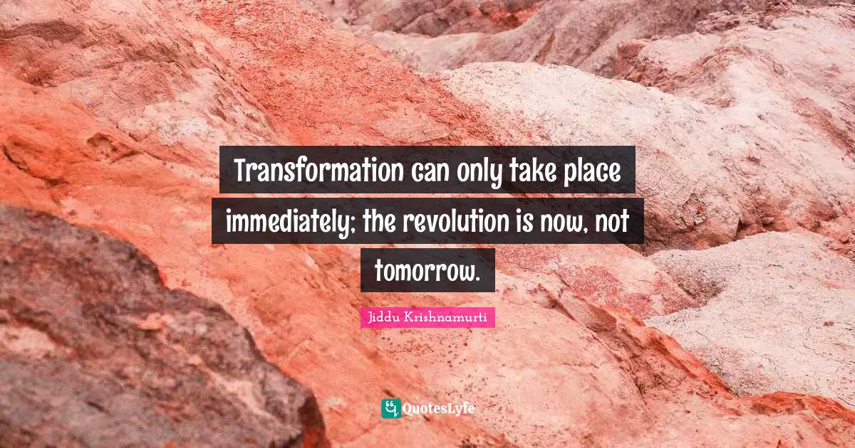 Transformation can only take place immediately; the revolution is now, not tomorrow.