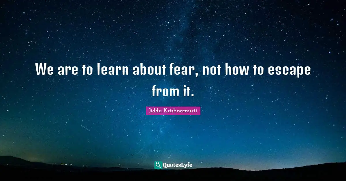 We are to learn about fear, not how to escape from it.