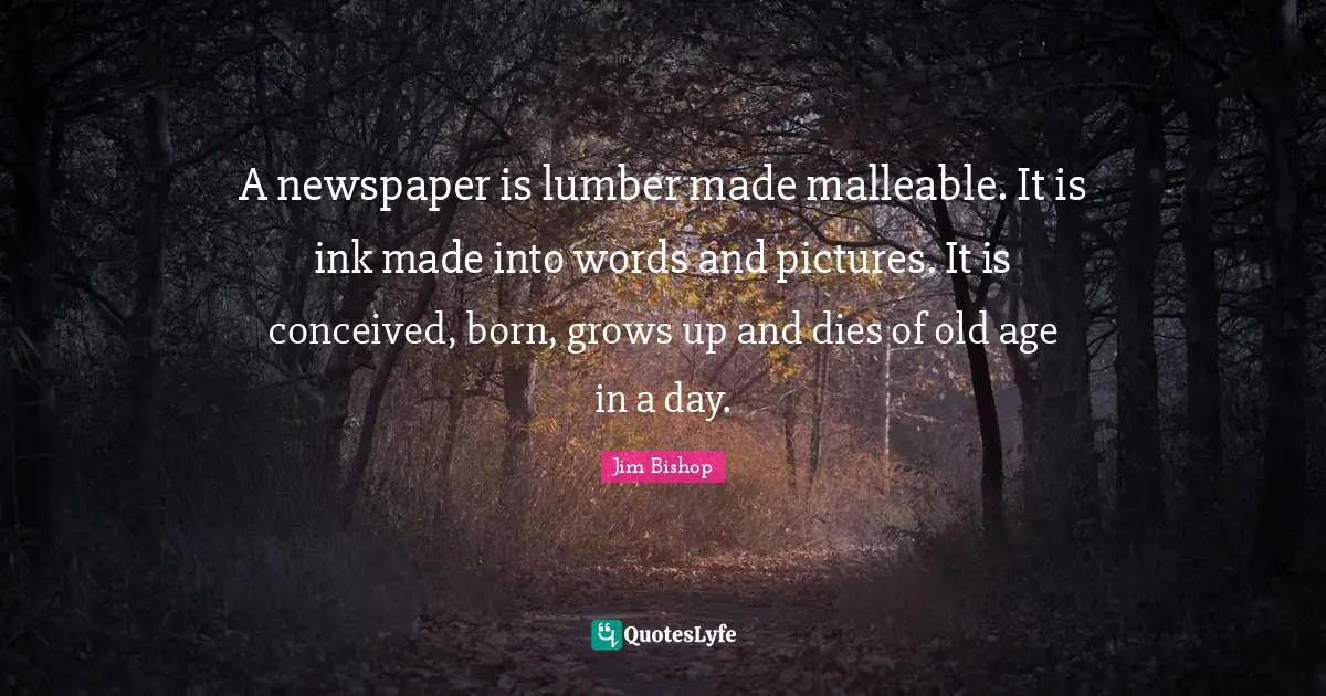 A newspaper is lumber made malleable. It is ink made into words and pictures. It is conceived, born, grows up and dies of old age in a day.