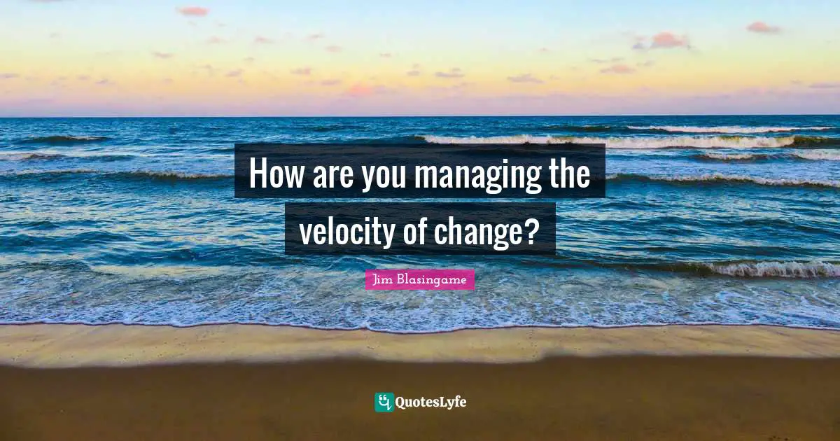 How are you managing the velocity of change?