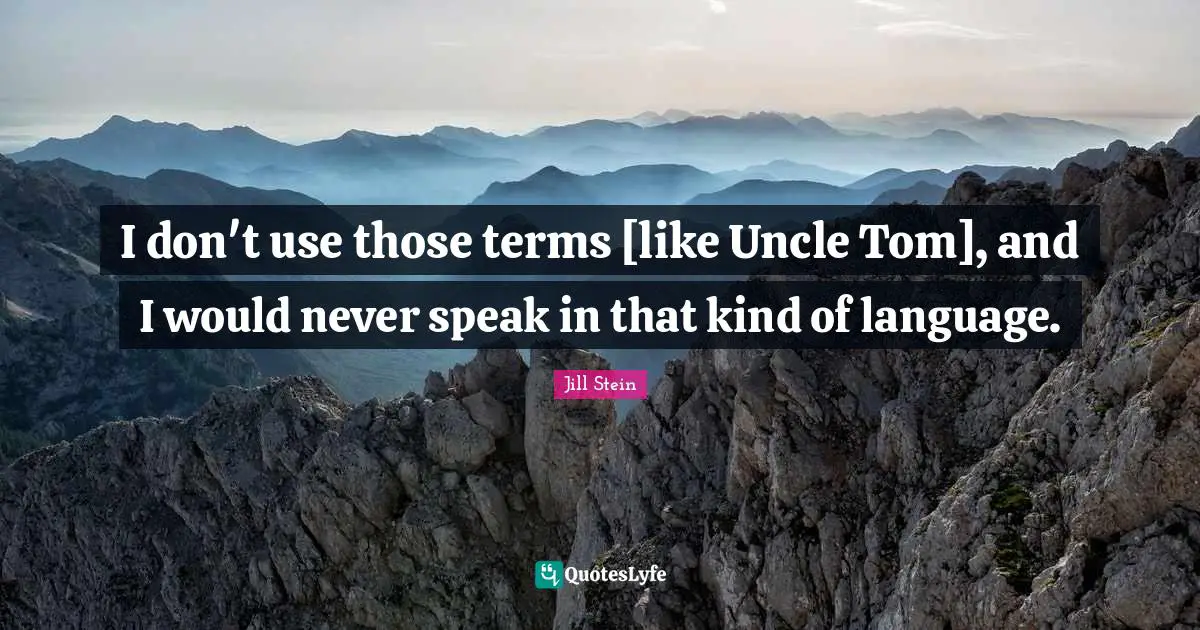 I don't use those terms [like Uncle Tom], and I would never speak in that kind of language.