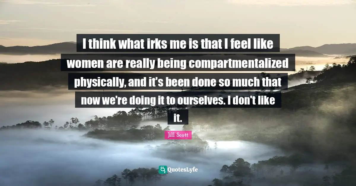 I think what irks me is that I feel like women are really being compartmentalized physically, and it's been done so much that now we're doing it to ourselves. I don't like it.
