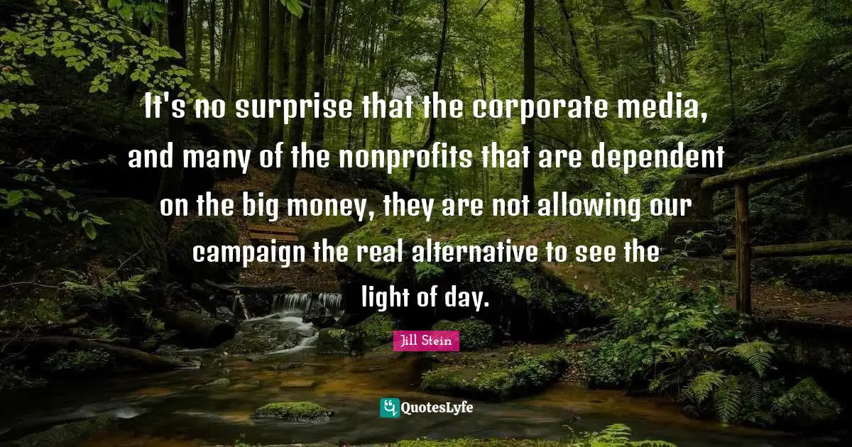 It's no surprise that the corporate media, and many of the nonprofits that are dependent on the big money, they are not allowing our campaign the real alternative to see the light of day.