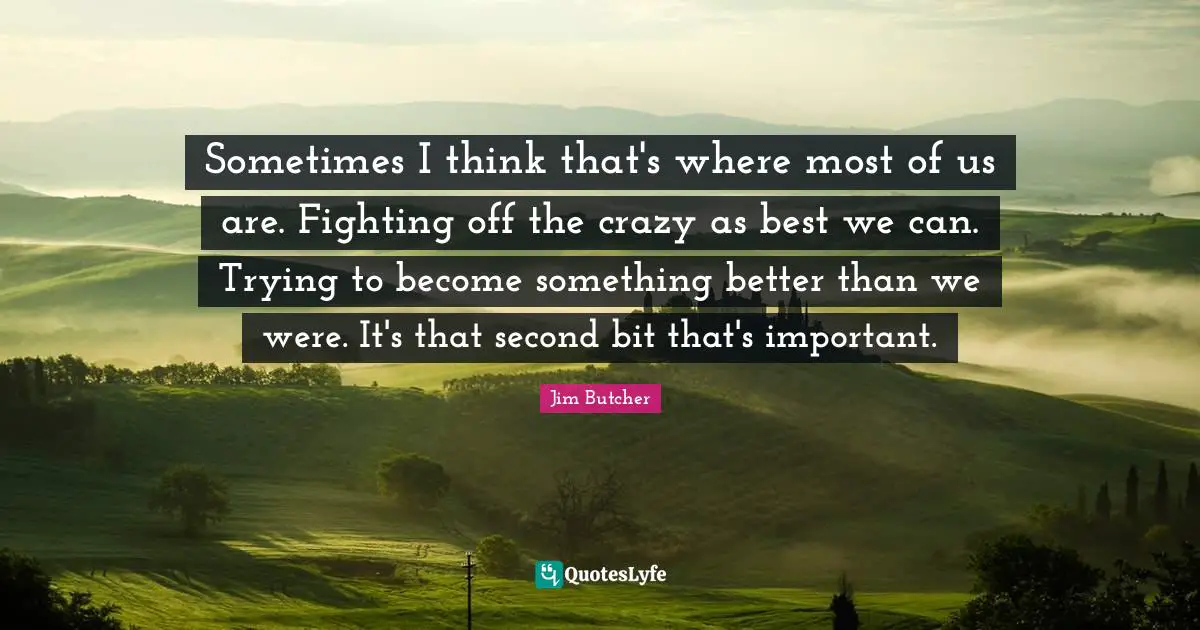 Sometimes I think that's where most of us are. Fighting off the crazy as best we can. Trying to become something better than we were. It's that second bit that's important.