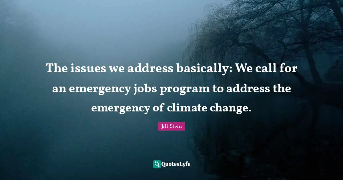 The issues we address basically: We call for an emergency jobs program to address the emergency of climate change.