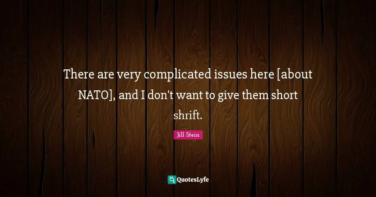 There are very complicated issues here [about NATO], and I don't want to give them short shrift.