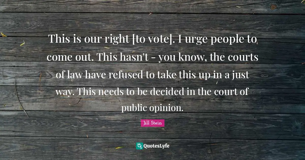 This is our right [to vote]. I urge people to come out. This hasn't - you know, the courts of law have refused to take this up in a just way. This needs to be decided in the court of public opinion.