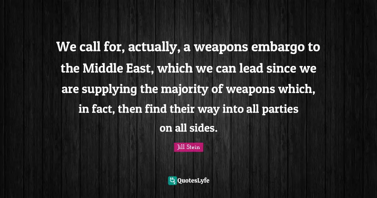 We call for, actually, a weapons embargo to the Middle East, which we can lead since we are supplying the majority of weapons which, in fact, then find their way into all parties on all sides.