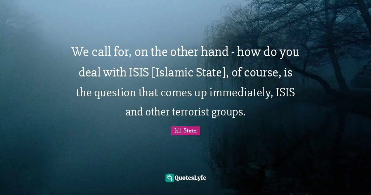 We call for, on the other hand - how do you deal with ISIS [Islamic State], of course, is the question that comes up immediately, ISIS and other terrorist groups.