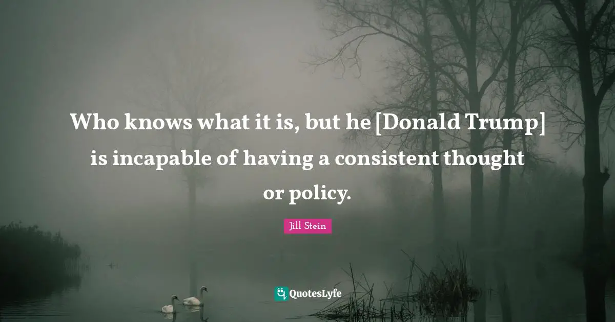Who knows what it is, but he [Donald Trump] is incapable of having a consistent thought or policy.