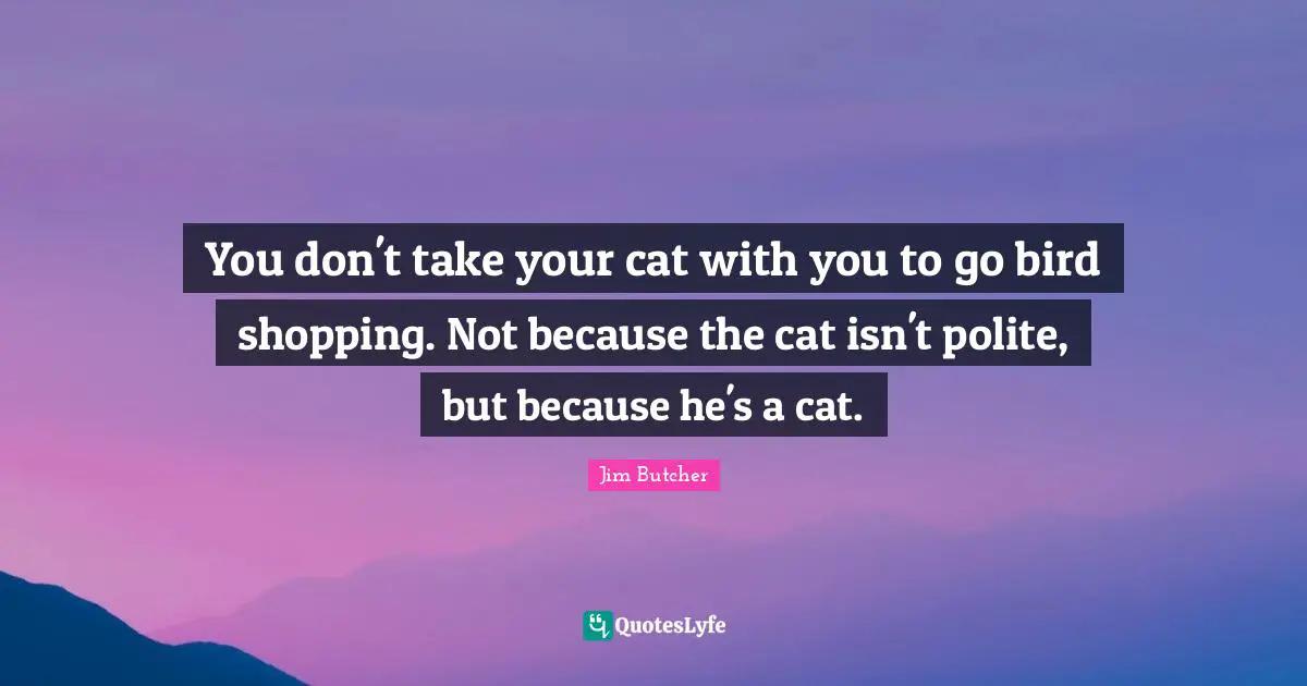 You don't take your cat with you to go bird shopping. Not because the cat isn't polite, but because he's a cat.