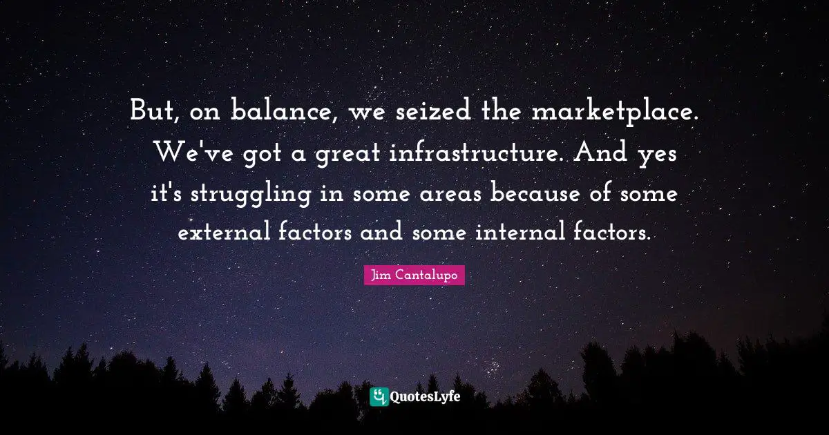 Infrastructure Quotes: "But, on balance, we seized the marketplace. We've got a great infrastructure. And yes it's struggling in some areas because of some external factors and some internal factors."