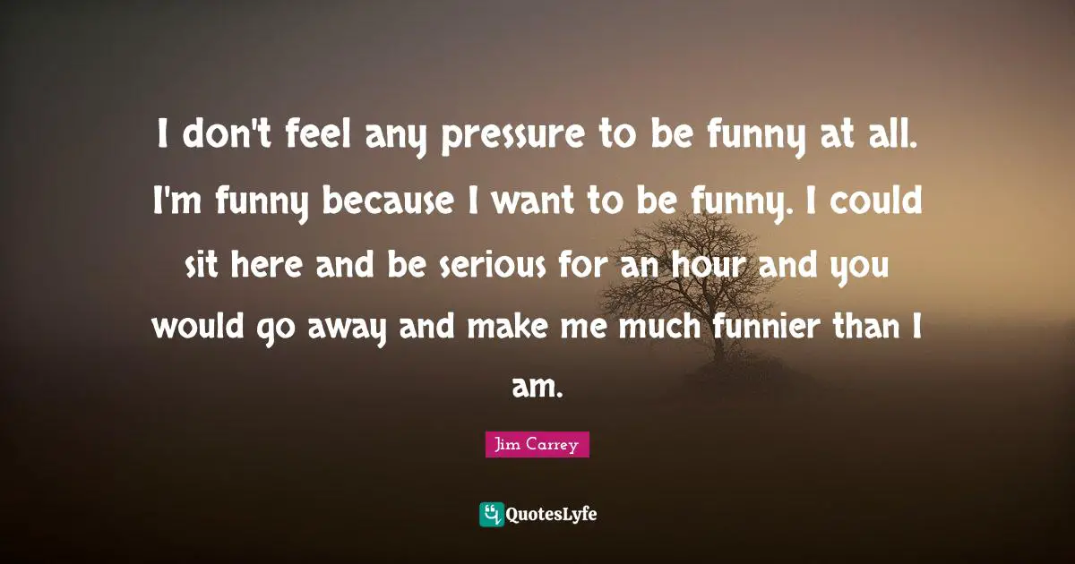 I don't feel any pressure to be funny at all. I'm funny because I want to be funny. I could sit here and be serious for an hour and you would go away and make me much funnier than I am.