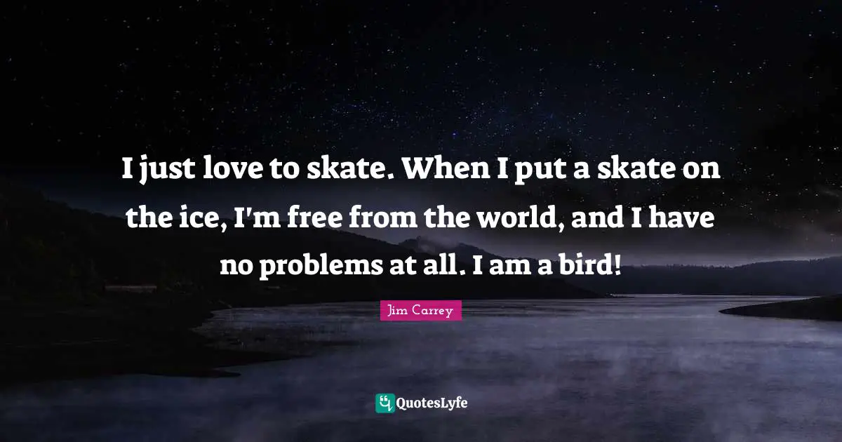 I just love to skate. When I put a skate on the ice, I'm free from the world, and I have no problems at all. I am a bird!