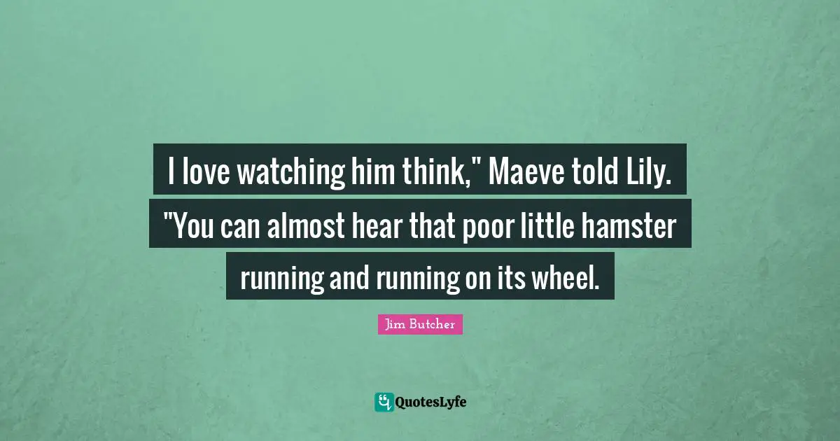 I love watching him think," Maeve told Lily. "You can almost hear that poor little hamster running and running on its wheel.