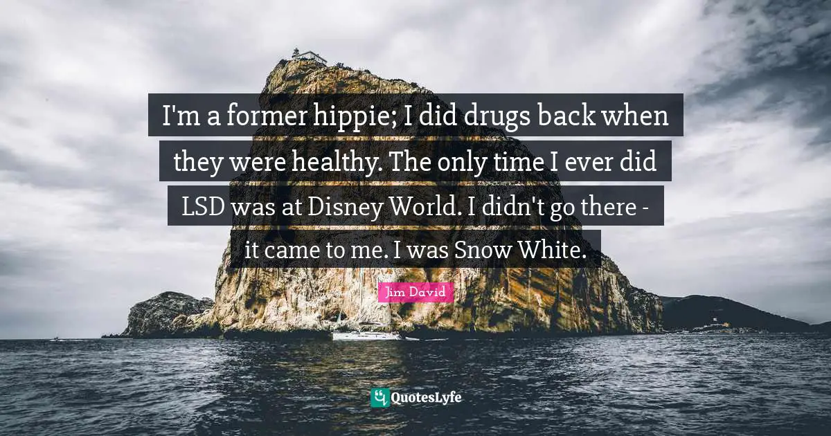 I'm a former hippie; I did drugs back when they were healthy. The only time I ever did LSD was at Disney World. I didn't go there - it came to me. I was Snow White.