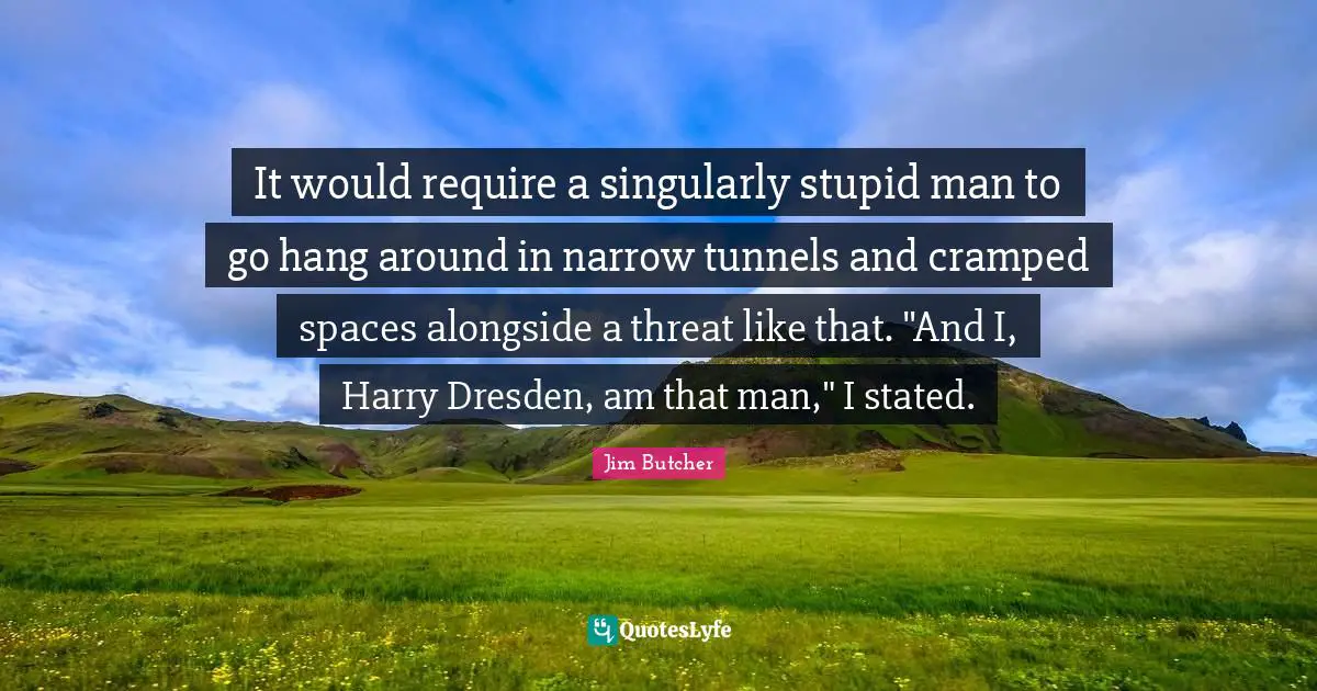 It would require a singularly stupid man to go hang around in narrow tunnels and cramped spaces alongside a threat like that. "And I, Harry Dresden, am that man," I stated.