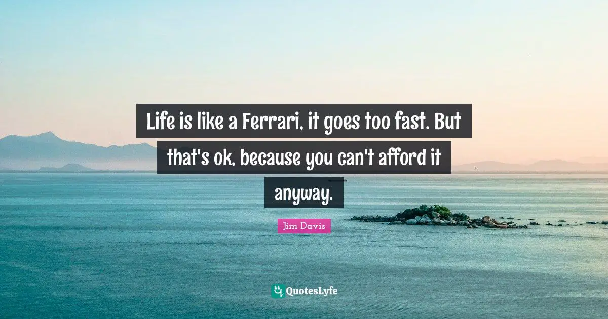 Jim Davis Quotes: "Life is like a Ferrari, it goes too fast. But that's ok, because you can't afford it anyway."