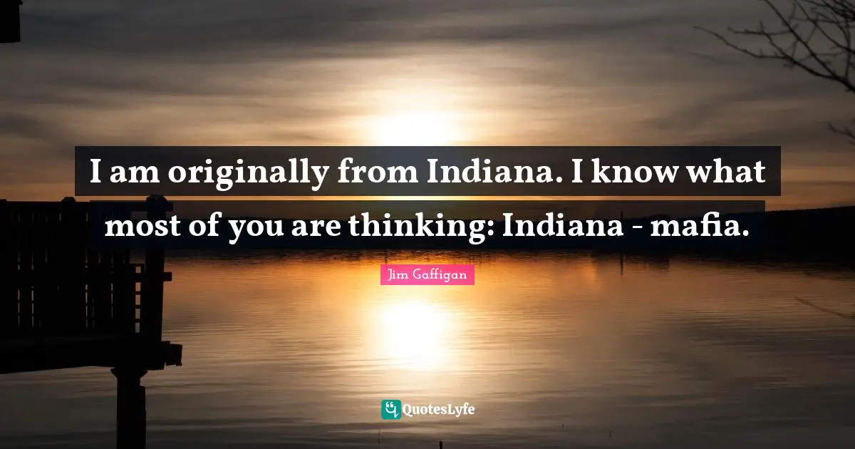 Jim Gaffigan Quotes: "I am originally from Indiana. I know what most of you are thinking: Indiana - mafia."