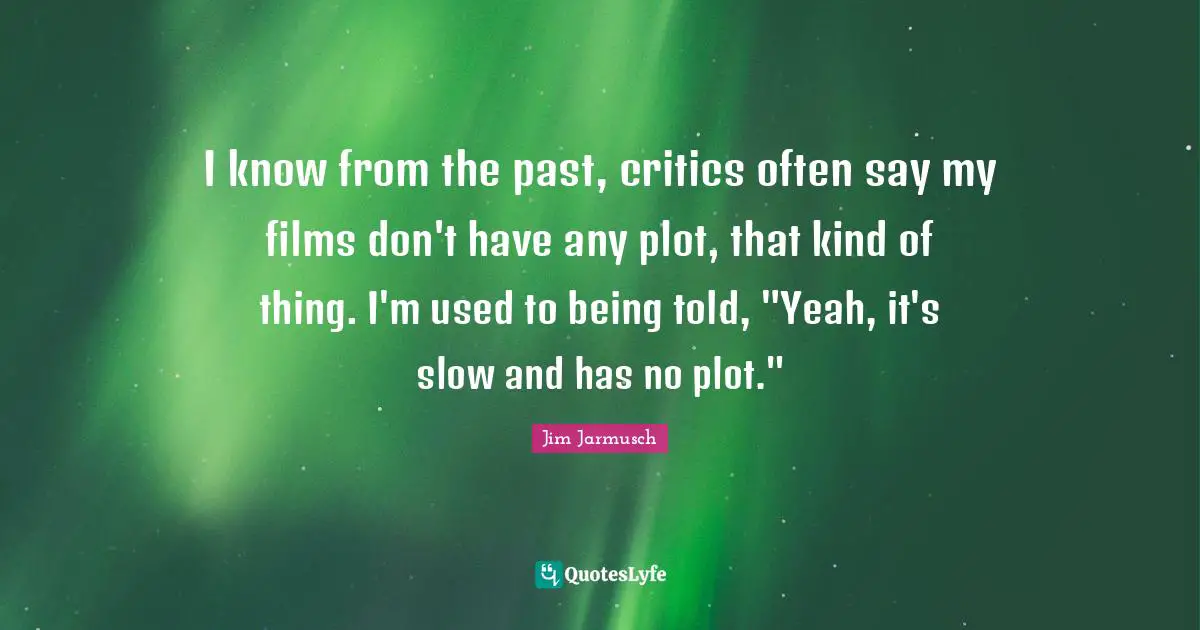 I know from the past, critics often say my films don't have any plot, that kind of thing. I'm used to being told, "Yeah, it's slow and has no plot."