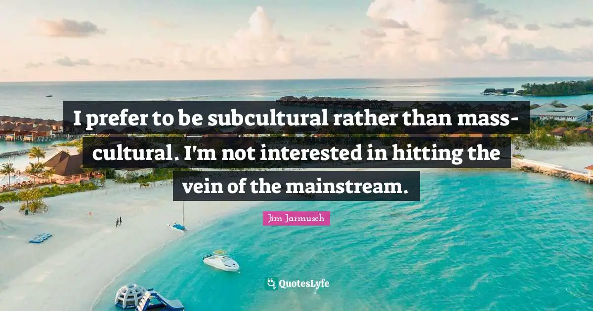 I prefer to be subcultural rather than mass-cultural. I'm not interested in hitting the vein of the mainstream.