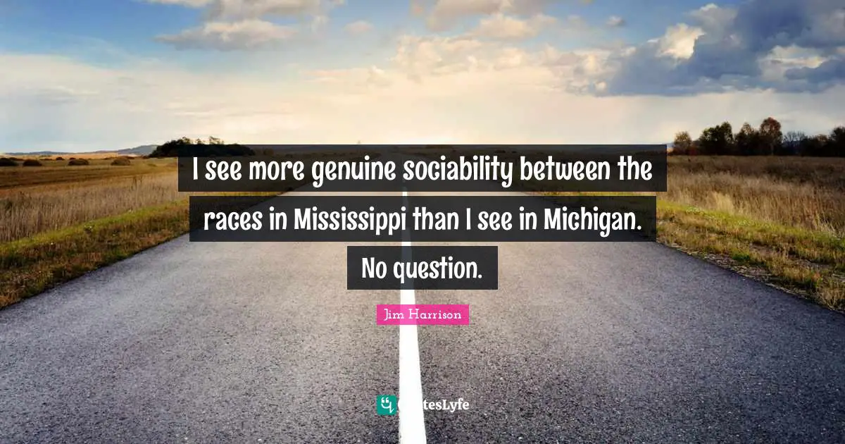 I see more genuine sociability between the races in Mississippi than I see in Michigan. No question.