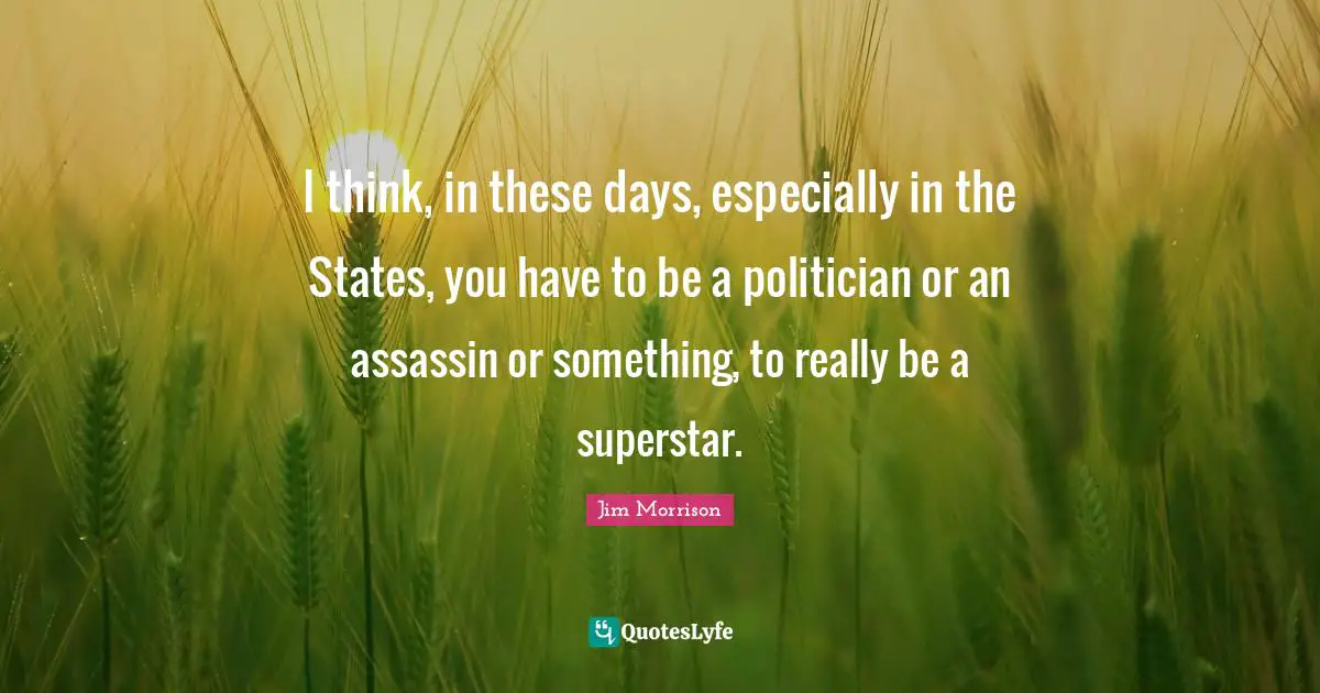 I think, in these days, especially in the States, you have to be a politician or an assassin or something, to really be a superstar.