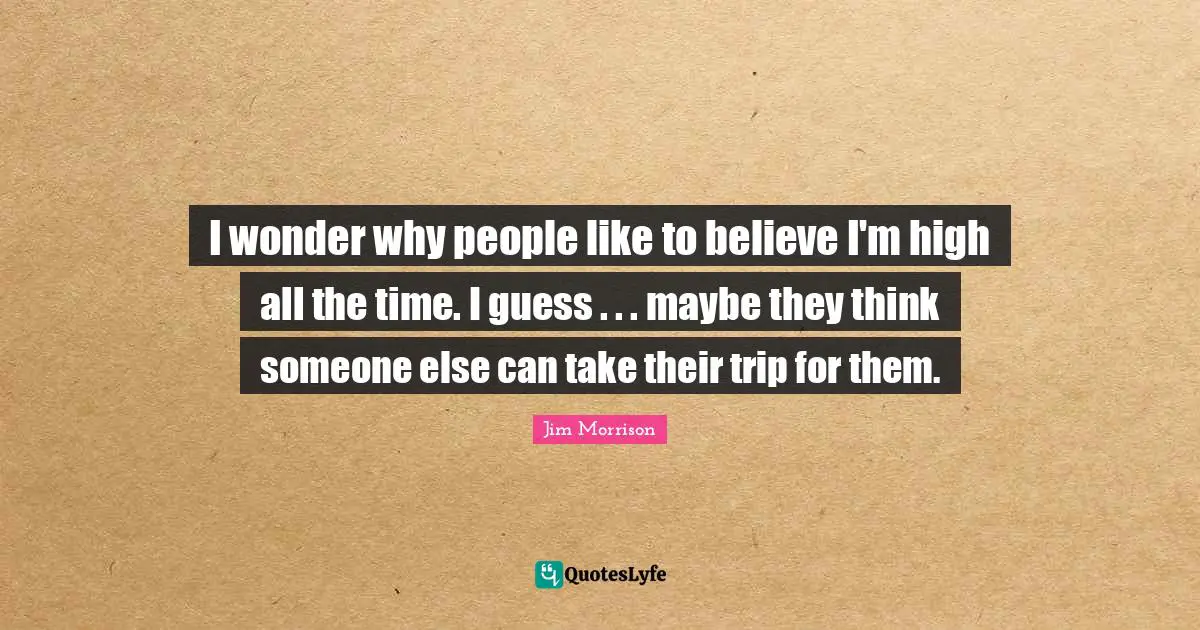I wonder why people like to believe I'm high all the time. I guess . . . maybe they think someone else can take their trip for them.