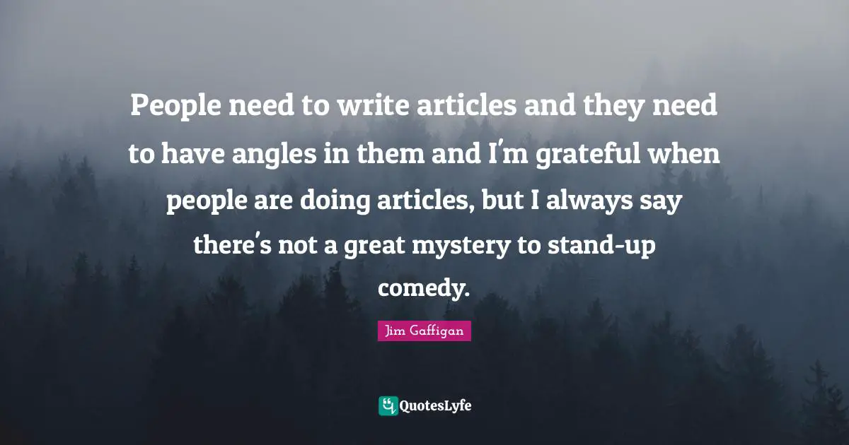 People need to write articles and they need to have angles in them and I'm grateful when people are doing articles, but I always say there's not a great mystery to stand-up comedy.