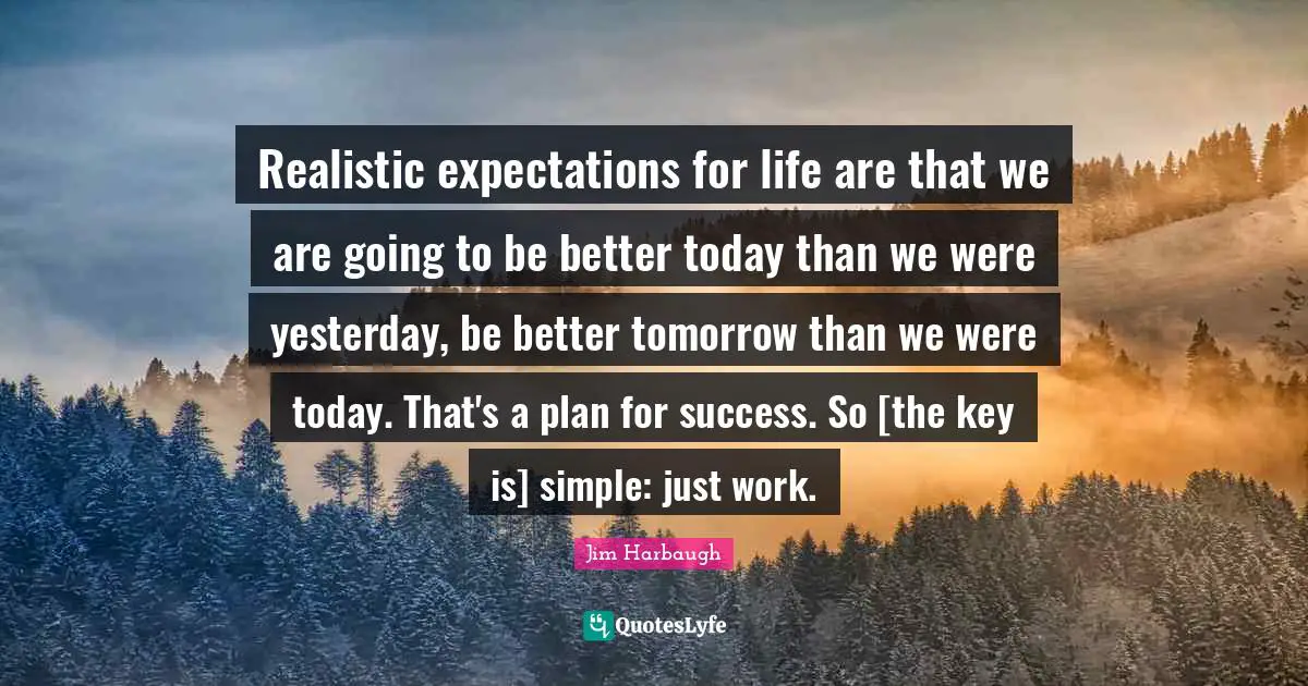 Tomorrow Quotes: "Realistic expectations for life are that we are going to be better today than we were yesterday, be better tomorrow than we were today. That's a plan for success. So [the key is] simple: just work."