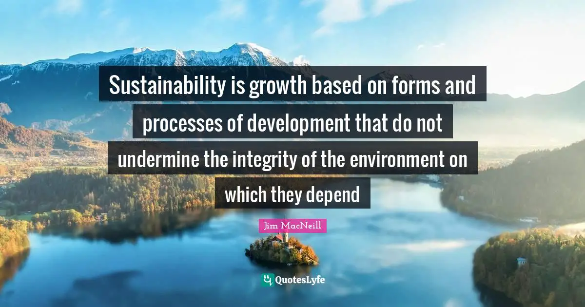Sustainability is growth based on forms and processes of development that do not undermine the integrity of the environment on which they depend