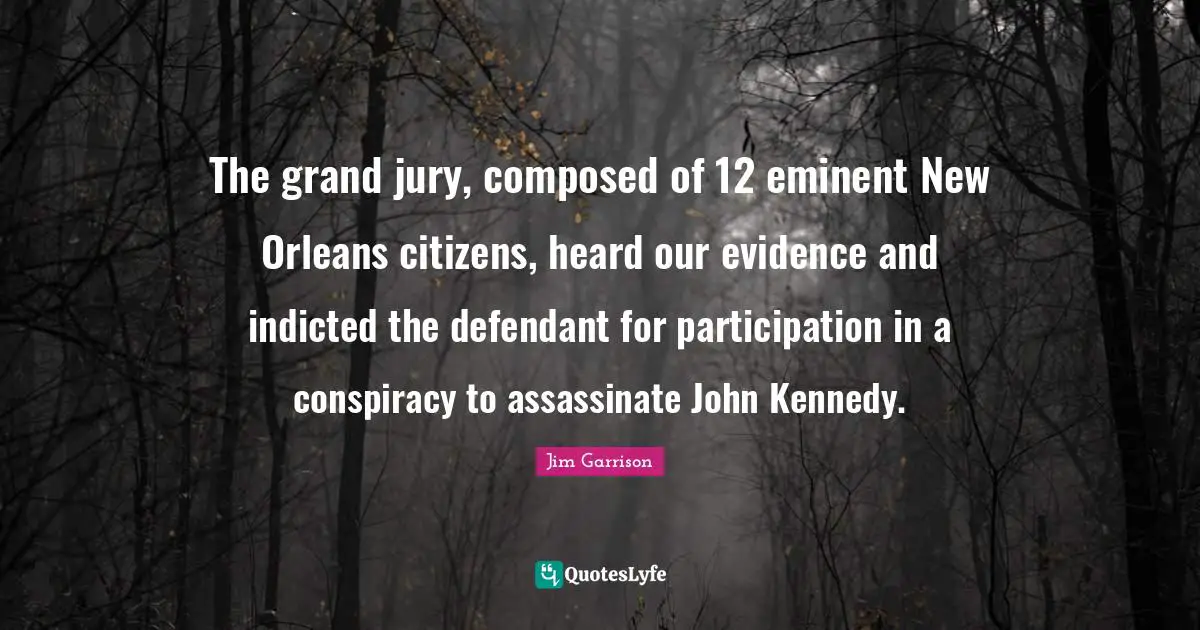 The grand jury, composed of 12 eminent New Orleans citizens, heard our evidence and indicted the defendant for participation in a conspiracy to assassinate John Kennedy.