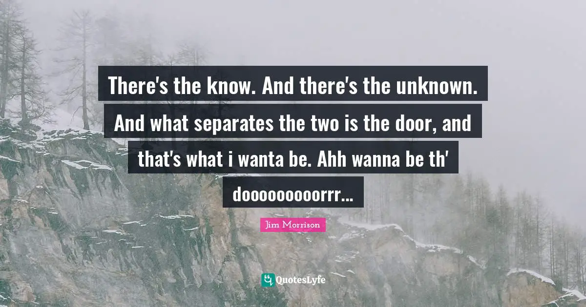 There's the know. And there's the unknown. And what separates the two is the door, and that's what i wanta be. Ahh wanna be th' dooooooooorrr...