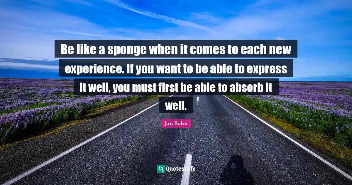 Life Experience Quotes: "Be like a sponge when it comes to each new experience. If you want to be able to express it well, you must first be able to absorb it well."