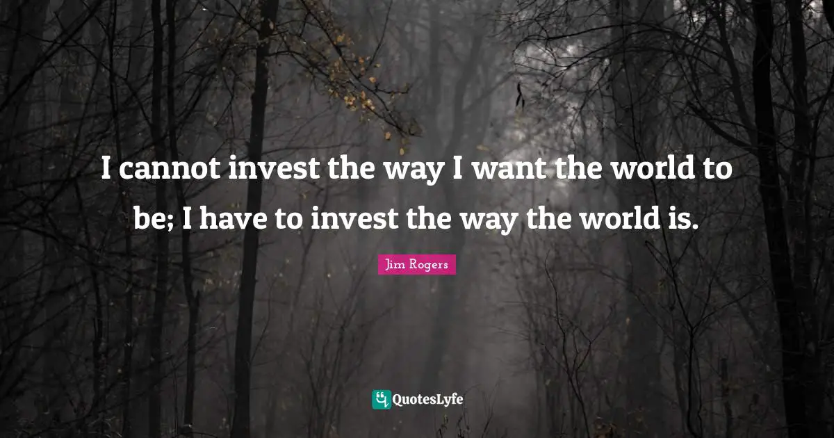 I cannot invest the way I want the world to be; I have to invest the way the world is.