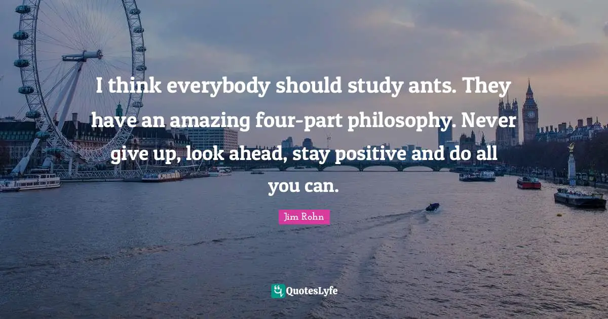 Stay Positive Quotes: "I think everybody should study ants. They have an amazing four-part philosophy. Never give up, look ahead, stay positive and do all you can."