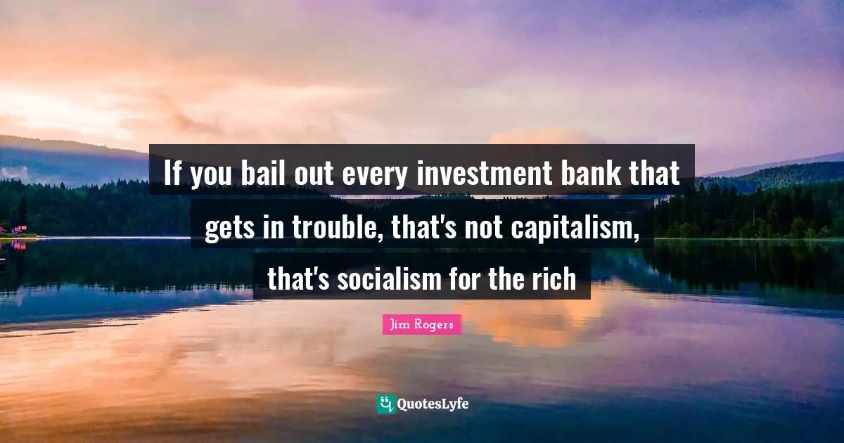 Jim Rogers Quotes: "If you bail out every investment bank that gets in trouble, that's not capitalism, that's socialism for the rich"
