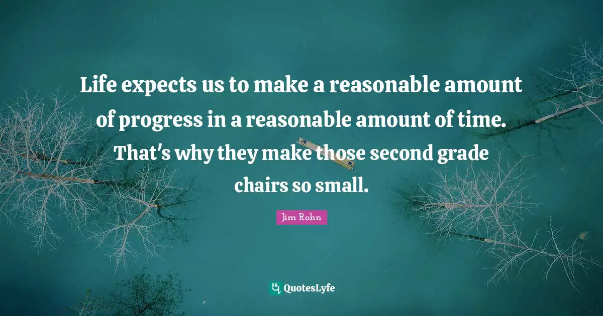 Reasonable Quotes: "Life expects us to make a reasonable amount of progress in a reasonable amount of time. That's why they make those second grade chairs so small."