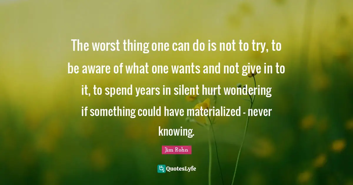 The worst thing one can do is not to try, to be aware of what one wants and not give in to it, to spend years in silent hurt wondering if something could have materialized - never knowing.